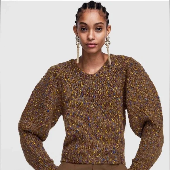 *SOLD* Zara Knit Multicolor Balloon Sleeve Sweater Brown - Picture 14 of 15